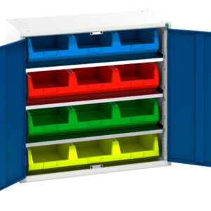 Parts Storage Bins Cupboard Storage - Verso Bin Cupboard Storage with 3 Shelves, 12 Bins. WxDxH: 1050X550X1000mm Ral 7035/5010 _SKU-16926550.11