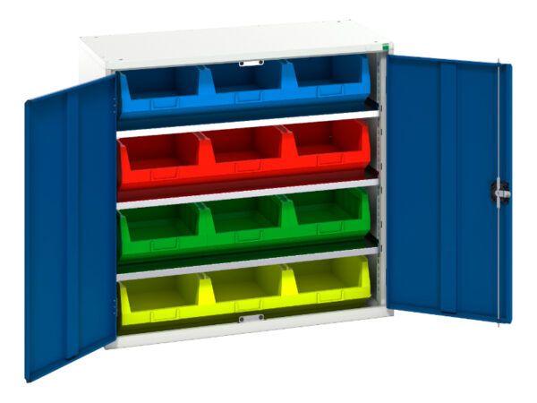 Parts Storage Bins Cupboard Storage - Verso Bin Cupboard Storage with 3 Shelves, 12 Bins. WxDxH: 1050X550X1000mm Ral 7035/5010 _SKU-16926550.11