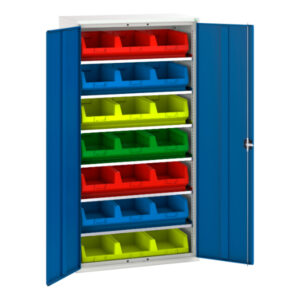 Verso Bin Cupboard Storage with 6 Shelves - 21 Bins. WxDxH: 1050X550X2000mm Ral 7035/5010 _SKU-16926551.11