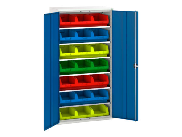 Verso Bin Cupboard Storage with 6 Shelves - 21 Bins. WxDxH: 1050X550X2000mm Ral 7035/5010 _SKU-16926551.11