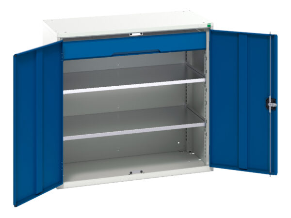 Metal Storage Cabinet Wih Shelves - Verso Kitted Cupboard Storage with 2 Shelves, 1 Drawer. WxDxH: 1050X550X1000mm Ral 7035/5010 _SKU-16926552.11