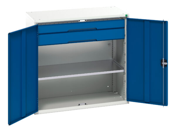 Verso Kitted Cupboard Storage with 1 Shelf, 2 Drawers. WxDxH: 1050X550X1000mm Ral 7035/5010 _SKU-16926553.11