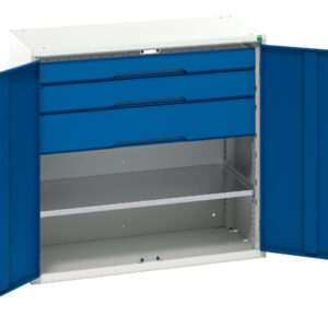 Cupboard Storage with Drawers - Verso Kitted Cupboard Storage with 1 Shelf, 3 Drawers. WxDxH: 1050X550X1000mm Ral 7035/5010 _SKU-16926554.11