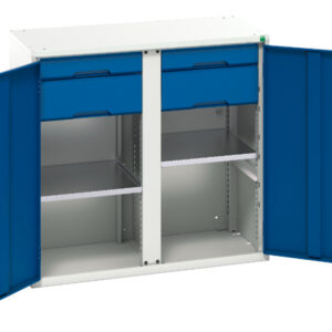 Industrial Cupboard Storage with Drawers - Verso Kitted Cupboard Storage with 2 Shelves, 4 Drawers. WxDxH: 1050X550X1000mm Ral 7035/5010 _SKU-16926556.11