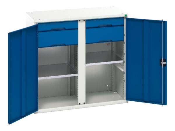 Industrial Cupboard Storage with Drawers - Verso Kitted Cupboard Storage with 2 Shelves, 4 Drawers. WxDxH: 1050X550X1000mm Ral 7035/5010 _SKU-16926556.11