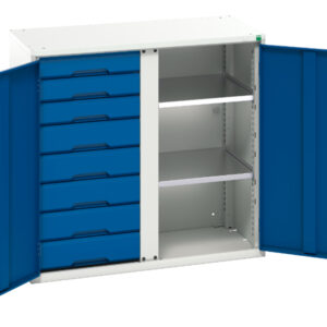 Verso Kitted Cupboard Storage - with 2 Shelves, 8 Drawers. WxDxH: 1050X550X1000mm Ral 7035/5010 _SKU-16926558.11
