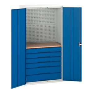 6 Drawer Metal Cupboard Storage - Verso Kitted Cupboard Storage with 6 Drawers, Backpanels, Worktop. WxDxH: 1050X550X2000mm Ral 7035/5010 _SKU-16926573.11