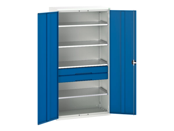 Cupboard Storage with Shelves And Drawers - Verso Kitted Cupboard Storage with 4 Shelves, 2 Drawers. WxDxH: 1050X550X2000mm Ral 7035/5010 _SKU-16926574.11