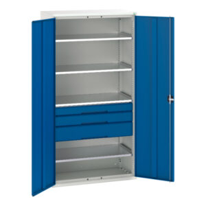 Storage Cupboard Storage with Shelves And Doors - Verso Kitted Cupboard Storage with 4 Shelves, 3 Drawers. WxDxH: 1050X550X2000mm Ral 7035/5010 _SKU-16926575.11