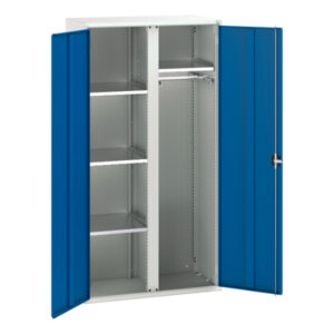 Metal Cupboard Storage with 4 Shelves - Verso Kitted Cupboard Storage with 4 Shelves, 1 Rail. WxDxH: 1050X550X2000mm Ral 7035/5010 _SKU-16926579.11