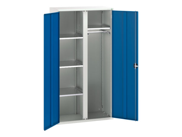 Metal Cupboard Storage with 4 Shelves - Verso Kitted Cupboard Storage with 4 Shelves, 1 Rail. WxDxH: 1050X550X2000mm Ral 7035/5010 _SKU-16926579.11