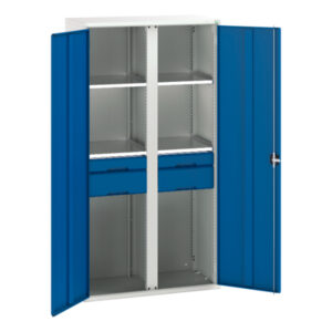 Cupboard Storage with Shelves for Storage - Verso Kitted Cupboard Storage with 4 Shelves, 4 Drawers. WxDxH: 1050X550X2000mm Ral 7035/5010 _SKU-16926582.11