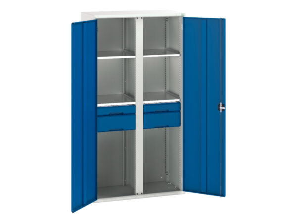 Cupboard Storage with Shelves for Storage - Verso Kitted Cupboard Storage with 4 Shelves, 4 Drawers. WxDxH: 1050X550X2000mm Ral 7035/5010 _SKU-16926582.11