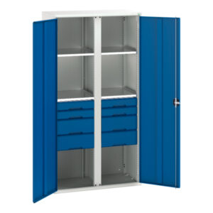 8 Drawer Metal Cupboard Storage - Verso Kitted Cupboard Storage with 4 Shelves, 8 Drawers. WxDxH: 1050X550X2000mm Ral 7035/5010 _SKU-16926583.11