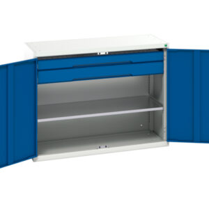 Workshop Storage Cupboard Storages with Shelves - Verso Kitted Cupboard Storage with 1 Shelf, 2 Drawers. WxDxH: 1300X550X1000mm Ral 7035/5010 _SKU-16926605.11