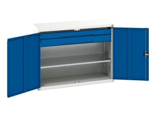 Workshop Storage Cupboard Storages with Shelves - Verso Kitted Cupboard Storage with 1 Shelf, 2 Drawers. WxDxH: 1300X550X1000mm Ral 7035/5010 _SKU-16926605.11