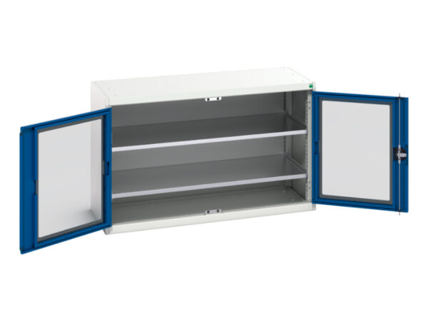 Steel Workshop Cupboard Storage with Windows - Verso Window Door Cupboard Storage with 2 Shelves. WxDxH: 1300X550X800mm Ral 7035/5010 _SKU-16926660.11