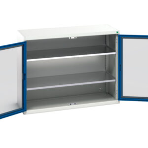 Metal Workshop Cupboard Storage with Windows - Verso Window Door Cupboard Storage with 2 Shelves. WxDxH: 1300X550X1000mm Ral 7035/5010 _SKU-16926662.11