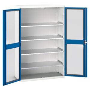 Industrial Metal Storage Cabinet - Verso Window Door Cupboard Storage with 4 Shelves. WxDxH: 1300X550X2000mm Ral 7035/5010 _SKU-16926663.11