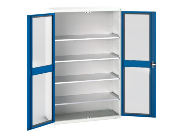 Industrial Metal Storage Cabinet - Verso Window Door Cupboard Storage with 4 Shelves. WxDxH: 1300X550X2000mm Ral 7035/5010 _SKU-16926663.11