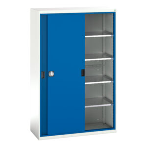 Verso Sliding Door Cupboard Storage with 4 Shelves - WxDxH: 1300X550X2000mm Ral 7035/5010 _SKU-16926671.11