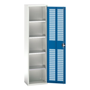 Tall Mesh Door Cupboard Storage - Verso Ventilated Door Cupboard Storage with 4 Shelves. WxDxH: 525X350X2000mm Ral 7035/5010 _SKU-16926713.11