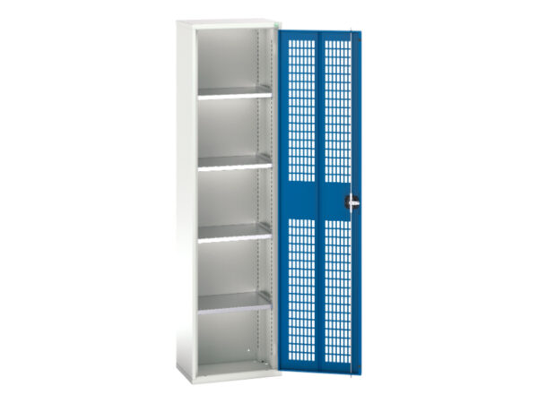 Tall Mesh Door Cupboard Storage - Verso Ventilated Door Cupboard Storage with 4 Shelves. WxDxH: 525X350X2000mm Ral 7035/5010 _SKU-16926713.11