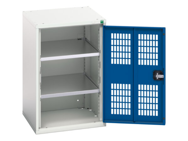 Mesh Door Vented Metal Cupboard Storage - Verso Ventilated Door Cupboard Storage with 2 Shelves. WxDxH: 525X550X800mm Ral 7035/5010 _SKU-16926720.11