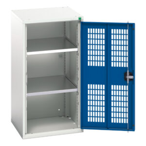 Small Metal Mesh Door Cupboard Storage - Verso Ventilated Door Cupboard Storage with 2 Shelves. WxDxH: 525X550X1000mm Ral 7035/5010 _SKU-16926722.11