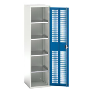 Tall Mesh Door Cupboard Storage - Verso Ventilated Door Cupboard Storage with 4 Shelves. WxDxH: 525X550X2000mm Ral 7035/5010 _SKU-16926723.11