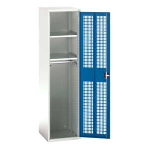 Industrial Workshop Mesh Door Cupboard Storage - Verso Ventilated Door Kitted Cupboard Storage with 2 Shelves, 1 Rail. WxDxH: 525X550X2000mm Ral 7035/5010 _SKU-16926725.11