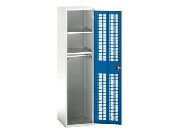 Industrial Workshop Mesh Door Cupboard Storage - Verso Ventilated Door Kitted Cupboard Storage with 2 Shelves, 1 Rail. WxDxH: 525X550X2000mm Ral 7035/5010 _SKU-16926725.11