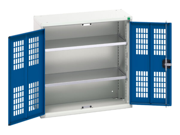 Cheap Mesh Door Storage Cabinet - Verso Ventilated Door Cupboard Storage with 2 Shelves. WxDxH: 800X350X800mm Ral 7035/5010 _SKU-16926730.11