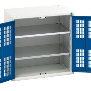 Lockable Vented Mesh Door Cupboard Storage - Verso Ventilated Door Cupboard Storage with 2 Shelves. WxDxH: 800X550X800mm Ral 7035/5010 _SKU-16926740.11