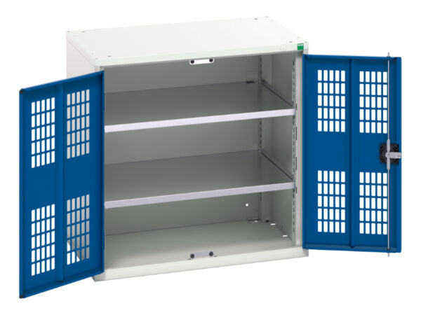 Lockable Vented Mesh Door Cupboard Storage - Verso Ventilated Door Cupboard Storage with 2 Shelves. WxDxH: 800X550X800mm Ral 7035/5010 _SKU-16926740.11