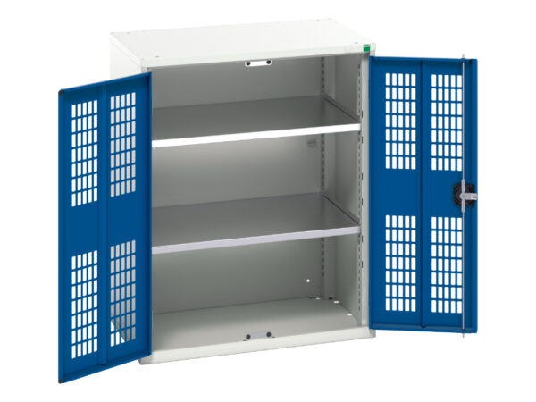 Lockable Metal Ppe Storage Cabinet - Verso Ventilated Door Cupboard Storage with 2 Shelves. WxDxH: 800X550X1000mm Ral 7035/5010 _SKU-16926742.11