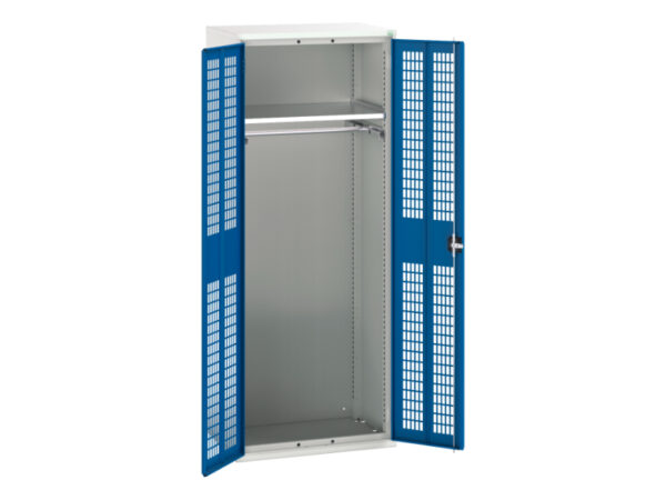 Mesh Door Ppe Workshop Cupboard Storage - Verso Ventilated Door Kitted Cupboard Storage with 1 Shelf, 1 Rail. WxDxH: 800X550X2000mm Ral 7035/5010 _SKU-16926744.11