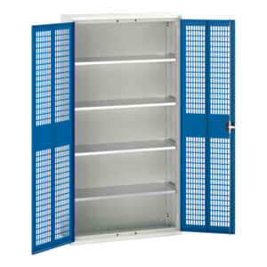 Workshop Steel Mesh Door Storage Cabinet - Verso Ventilated Door Cupboard Storage with 4 Shelves. WxDxH: 1050X350X2000mm Ral 7035/5010 _SKU-16926753.11