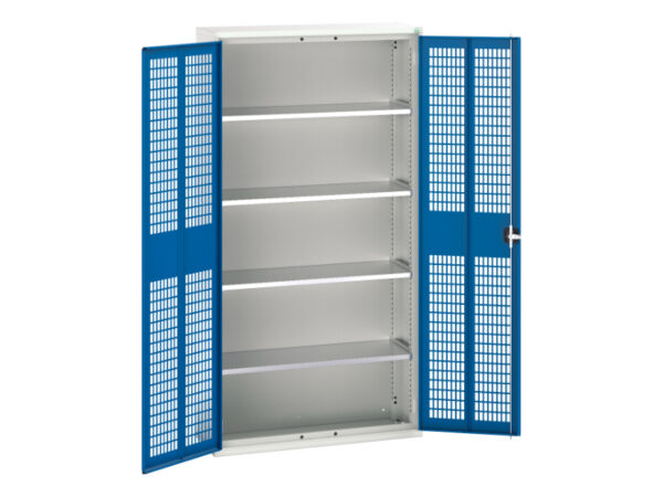 Workshop Steel Mesh Door Storage Cabinet - Verso Ventilated Door Cupboard Storage with 4 Shelves. WxDxH: 1050X350X2000mm Ral 7035/5010 _SKU-16926753.11