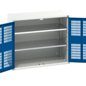 Lockable Metal Storage Cupboard Storage Mesh Doors - Verso Ventilated Door Cupboard Storage with 2 Shelves. WxDxH: 1050X550X900mm Ral 7035/5010 _SKU-16926761.11