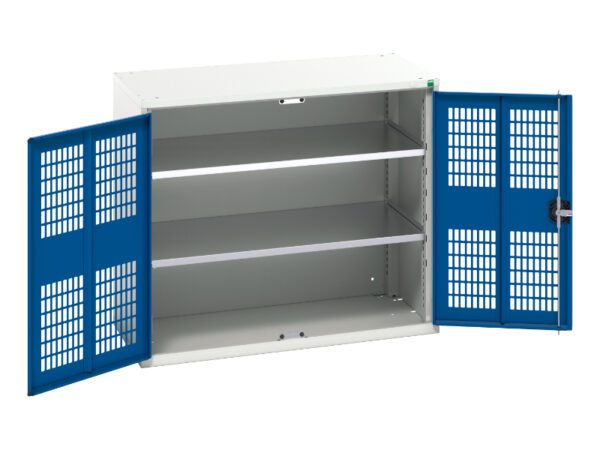 Lockable Metal Storage Cupboard Storage Mesh Doors - Verso Ventilated Door Cupboard Storage with 2 Shelves. WxDxH: 1050X550X900mm Ral 7035/5010 _SKU-16926761.11
