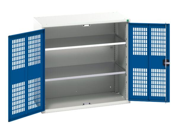 Mesh Door 2 Shelve Cupboard Storage - Verso Ventilated Door Cupboard Storage with 2 Shelves. WxDxH: 1050X550X1000mm Ral 7035/5010 _SKU-16926762.11