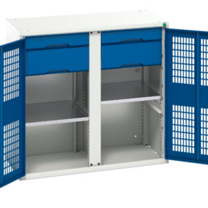 Mesh Door Cupboard Storage with Drawers - Verso Ventilated Door Kitted Cupboard Storage with 2 Shelves, 4 Drawers And Partition. WxDxH: 1050X550X1000mm Ral 7035/5010 _SKU-16926764.11