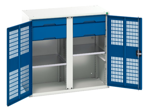 Mesh Door Cupboard Storage with Drawers - Verso Ventilated Door Kitted Cupboard Storage with 2 Shelves, 4 Drawers And Partition. WxDxH: 1050X550X1000mm Ral 7035/5010 _SKU-16926764.11