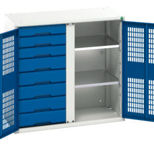 Mesh Door Cupboard Storage with Drawers - Verso Ventilated Door Kitted Cupboard Storage with 2 Shelves, 8 Drawers And Partition. WxDxH: 1050X550X1000mm Ral 7035/5010 _SKU-16926766.11