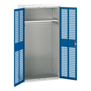 Cupboard Storage with Wire Mesh Door Panels - Verso Ventilated Door Kitted Cupboard Storage with 1 Shelf, 1 Rail. WxDxH: 1050X550X2000mm Ral 7035/5010 _SKU-16926771.11