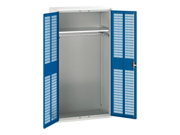 Cupboard Storage with Wire Mesh Door Panels - Verso Ventilated Door Kitted Cupboard Storage with 1 Shelf, 1 Rail. WxDxH: 1050X550X2000mm Ral 7035/5010 _SKU-16926771.11