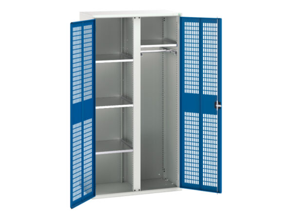 Mesh Door Storage Storage Cabinet - Verso Ventilated Door Kitted Cupboard Storage with 4 Shelves, 1 Rail And Partition. WxDxH: 1050X550X2000mm Ral 7035/5010 _SKU-16926774.11
