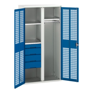 Vented Storage Storage Cabinet - Verso Ventilated Door Kitted Cupboard Storage with 3 Shelves 4 Drws 1 Rail And Partition. WxDxH: 1050X550X2000mm Ral 7035/5010 _SKU-16926776.11