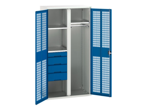 Vented Storage Storage Cabinet - Verso Ventilated Door Kitted Cupboard Storage with 3 Shelves 4 Drws 1 Rail And Partition. WxDxH: 1050X550X2000mm Ral 7035/5010 _SKU-16926776.11